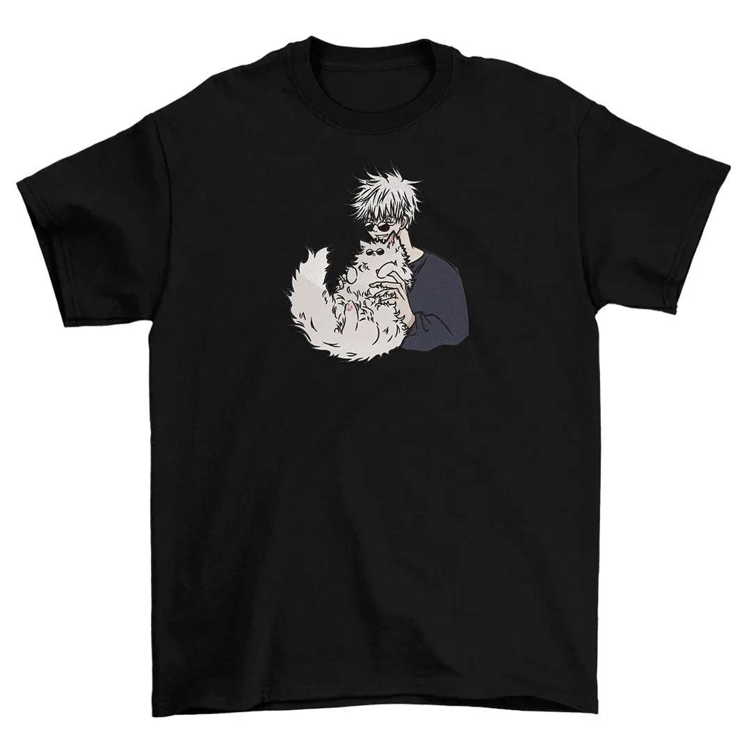 Gojo x Cat Embroidery Print T-shirt - JJK