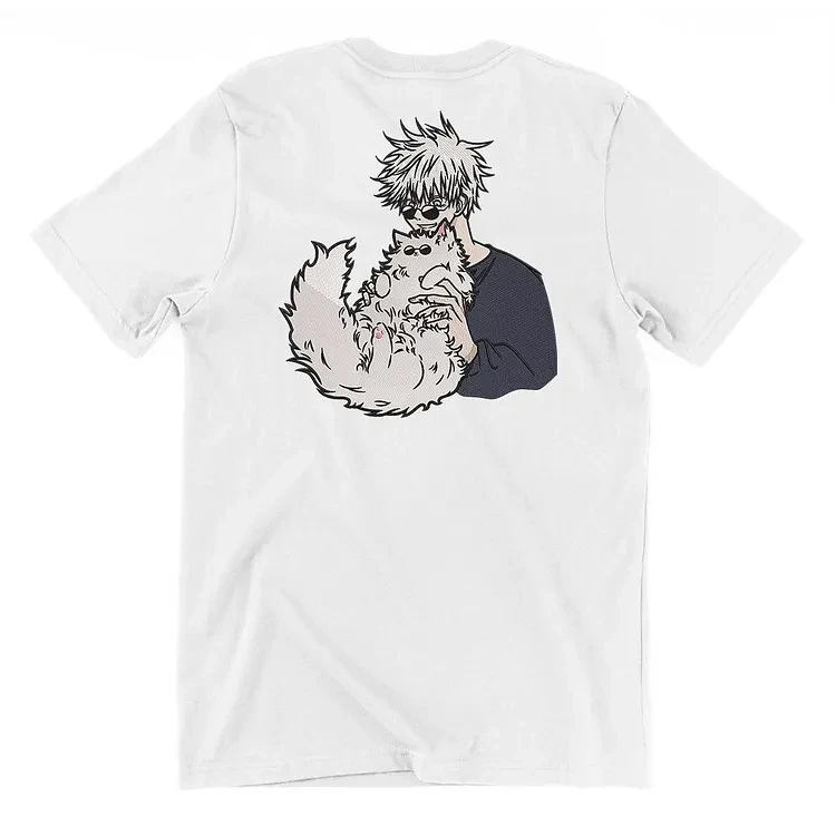 Gojo x Cat Embroidery Print T-shirt - JJK