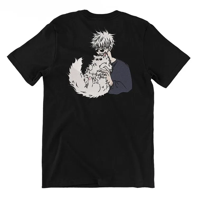 Gojo x Cat Embroidery Print T-shirt - JJK
