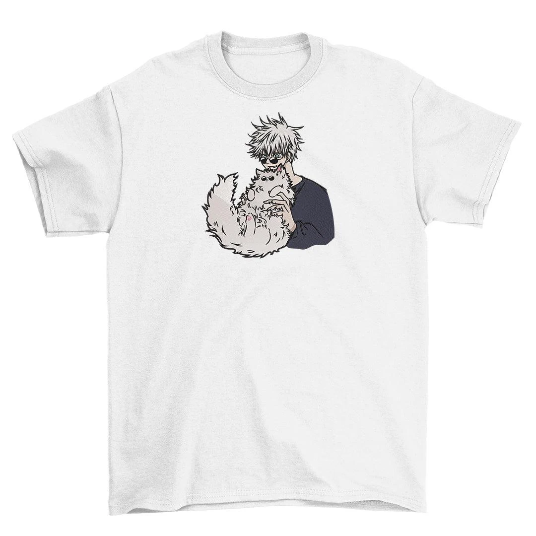 Gojo x Cat Embroidery Print T-shirt - JJK